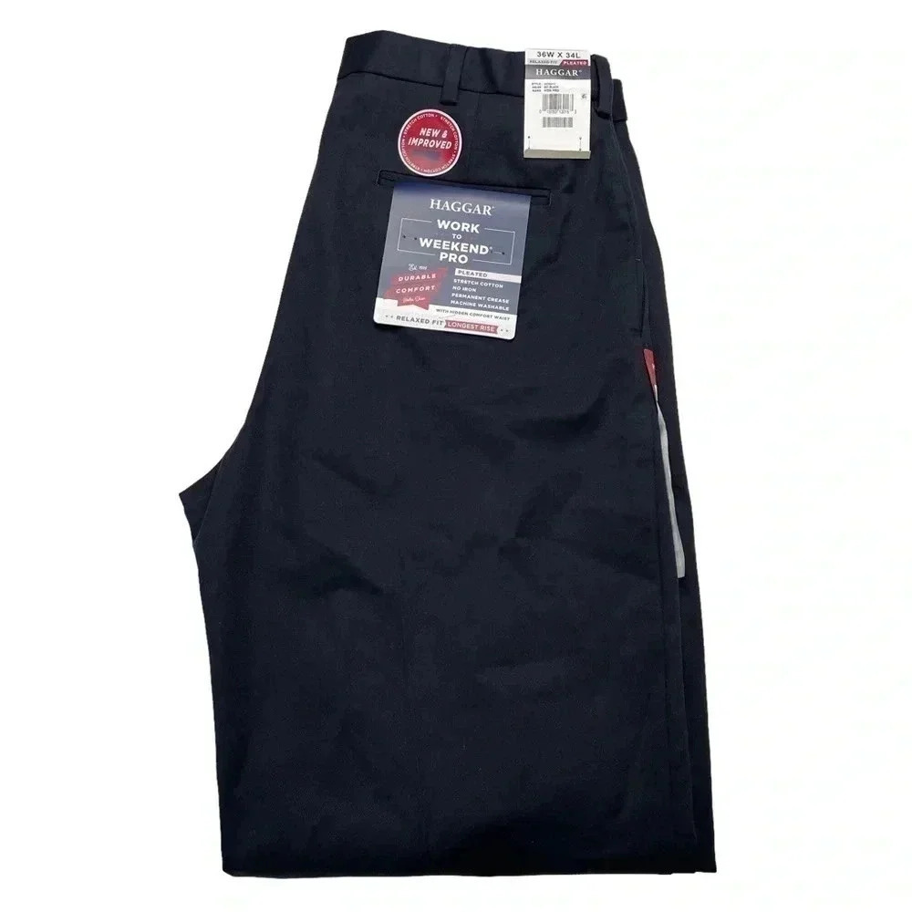 Haggar W2W Pro Stretch Cotton Pleated Relaxed Fit Mens Dress Pants Size 36Wx34L - Picture 6 of 12